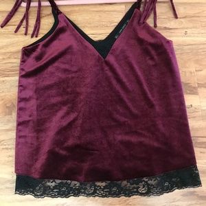 Maroon, velvet and lace top